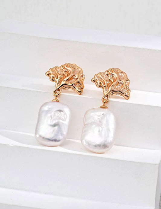 Golden Coral Baroque Pearl Earrings - Golden Melody Limited