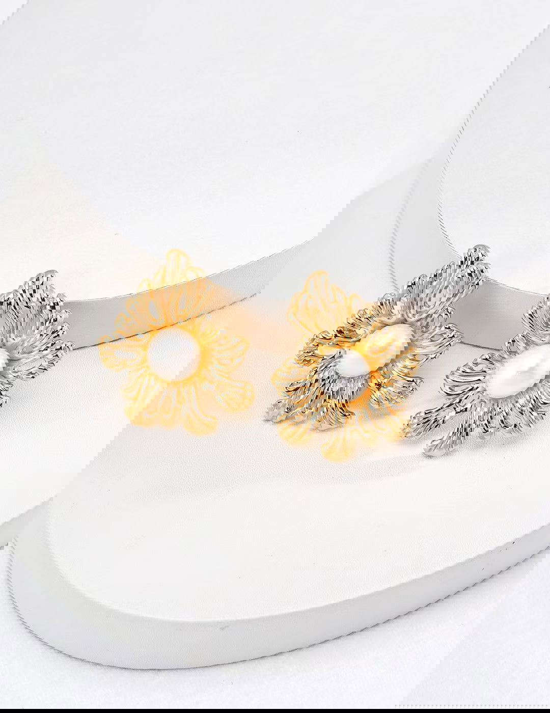 Golden Floral Pearl Stud Earrings - Golden Melody Limited