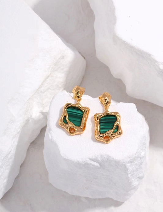 Golden Malachite Drop Earrings - Golden Melody Limited