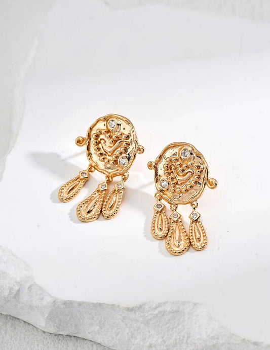 Golden Medallion Teardrop Dangle Earrings - Golden Melody Limited