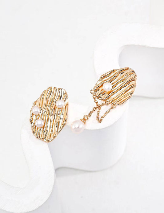 Golden Wave Pearl Earrings - Golden Melody Limited