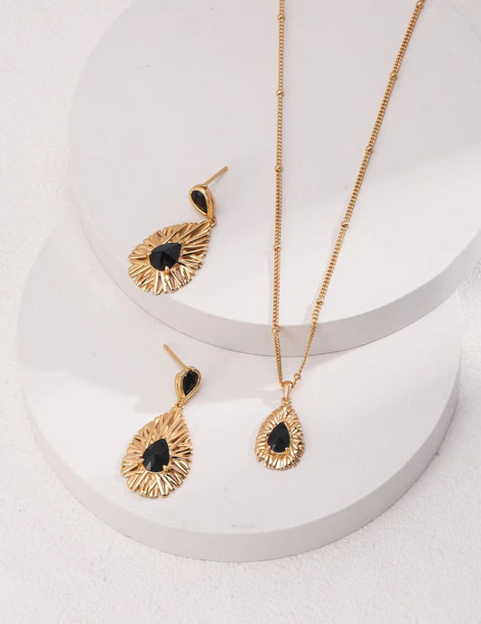 Black Zircon Sunburst Drop Earrings - Golden Melody Limited