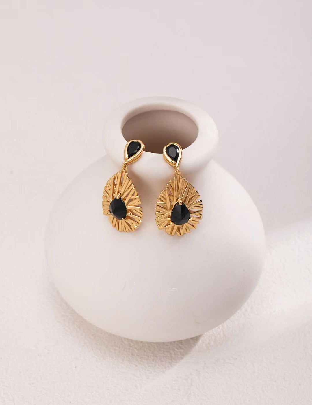 Black Zircon Sunburst Drop Earrings - Golden Melody Limited