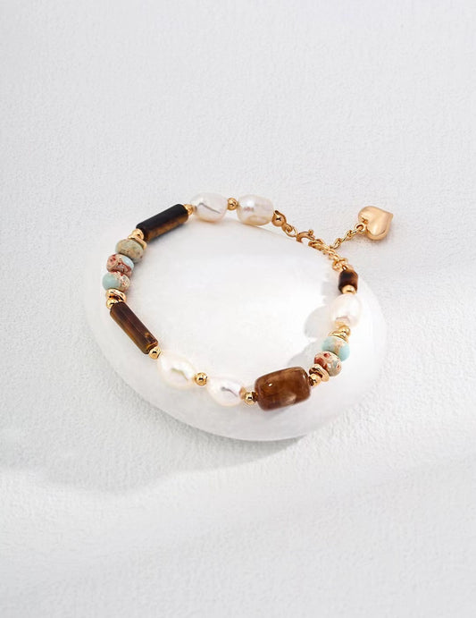 Earthy Elegance Gemstone and Pearl Bracelet - Golden Melody Limited