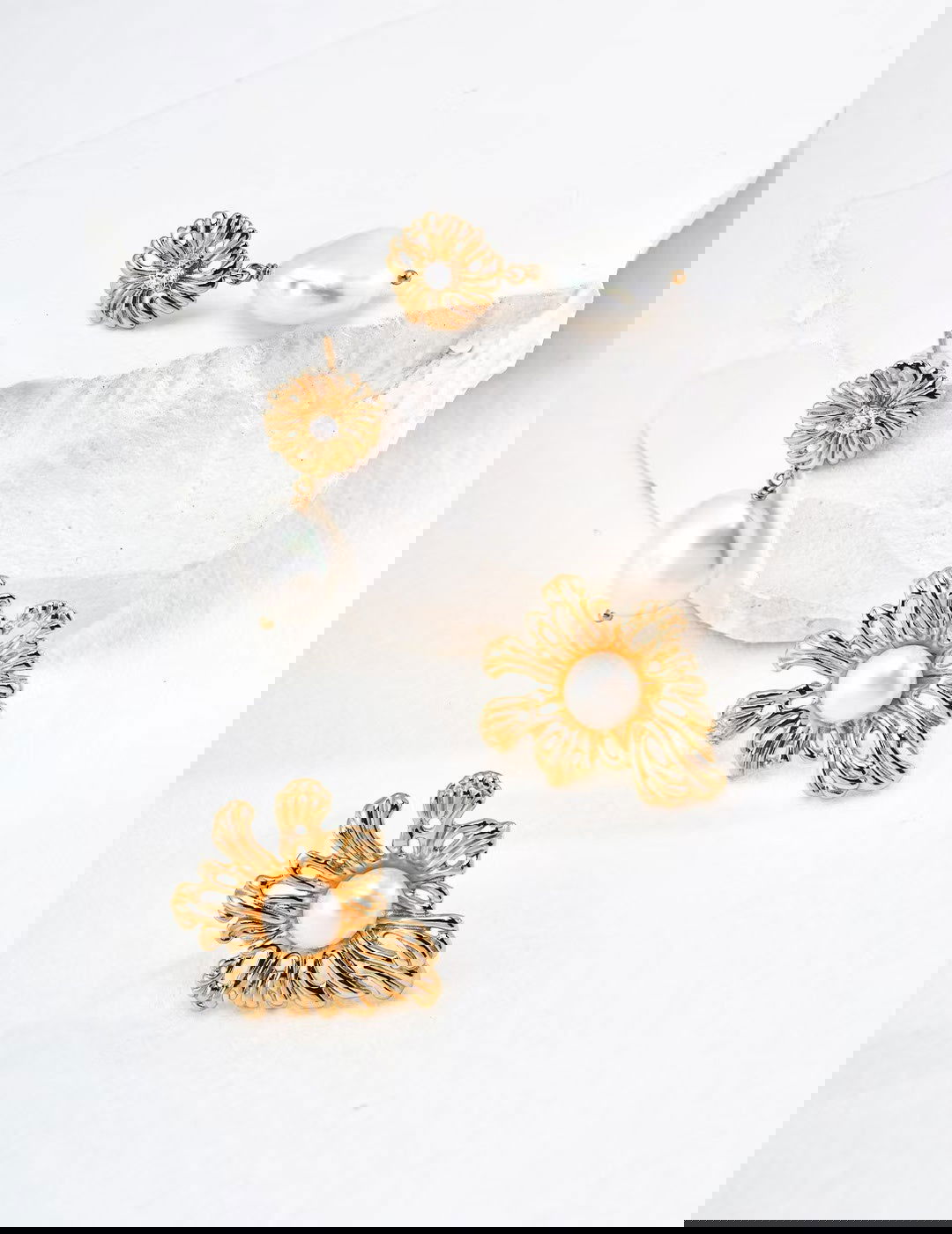 Golden Floral Pearl Stud Earrings - Golden Melody Limited