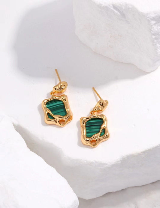 Golden Malachite Drop Earrings - Golden Melody Limited