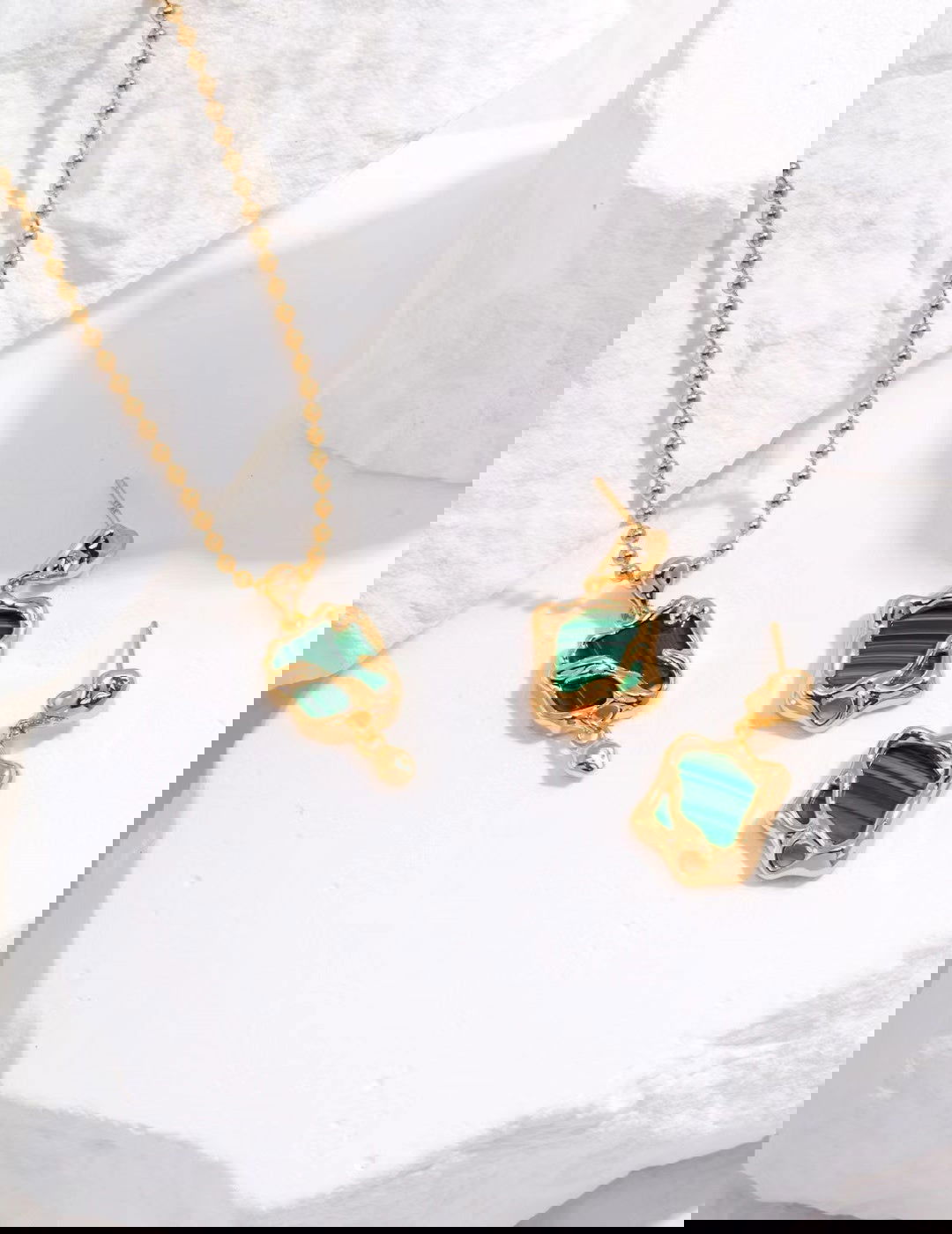Golden Malachite Drop Earrings - Golden Melody Limited