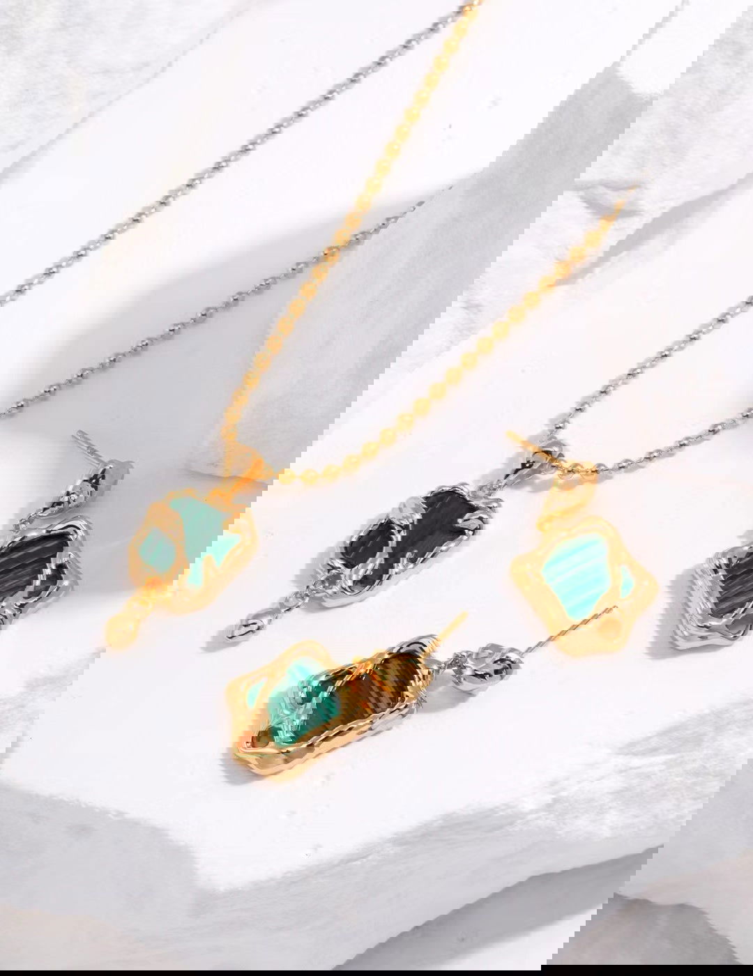 Golden Malachite Drop Earrings - Golden Melody Limited