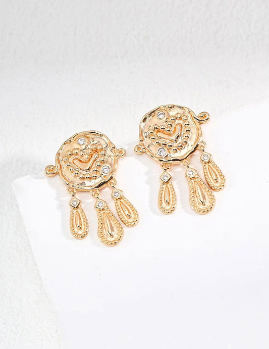Golden Medallion Teardrop Dangle Earrings - Golden Melody Limited