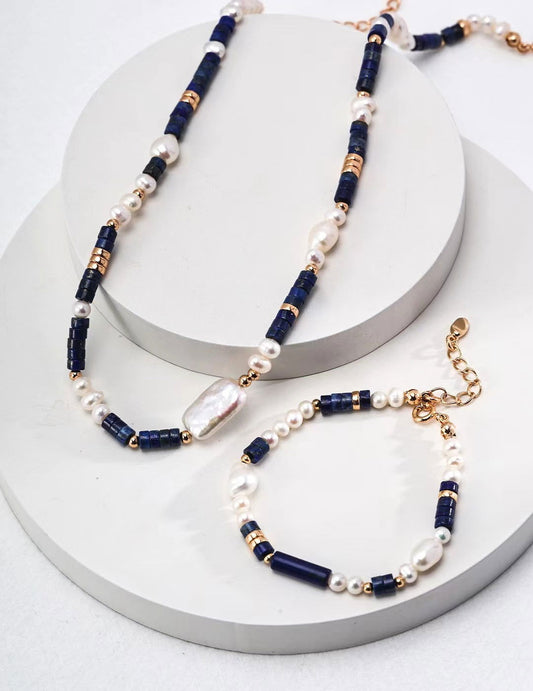 Lapis Lazuli and Pearl Harmony Bracelet - Golden Melody Limited