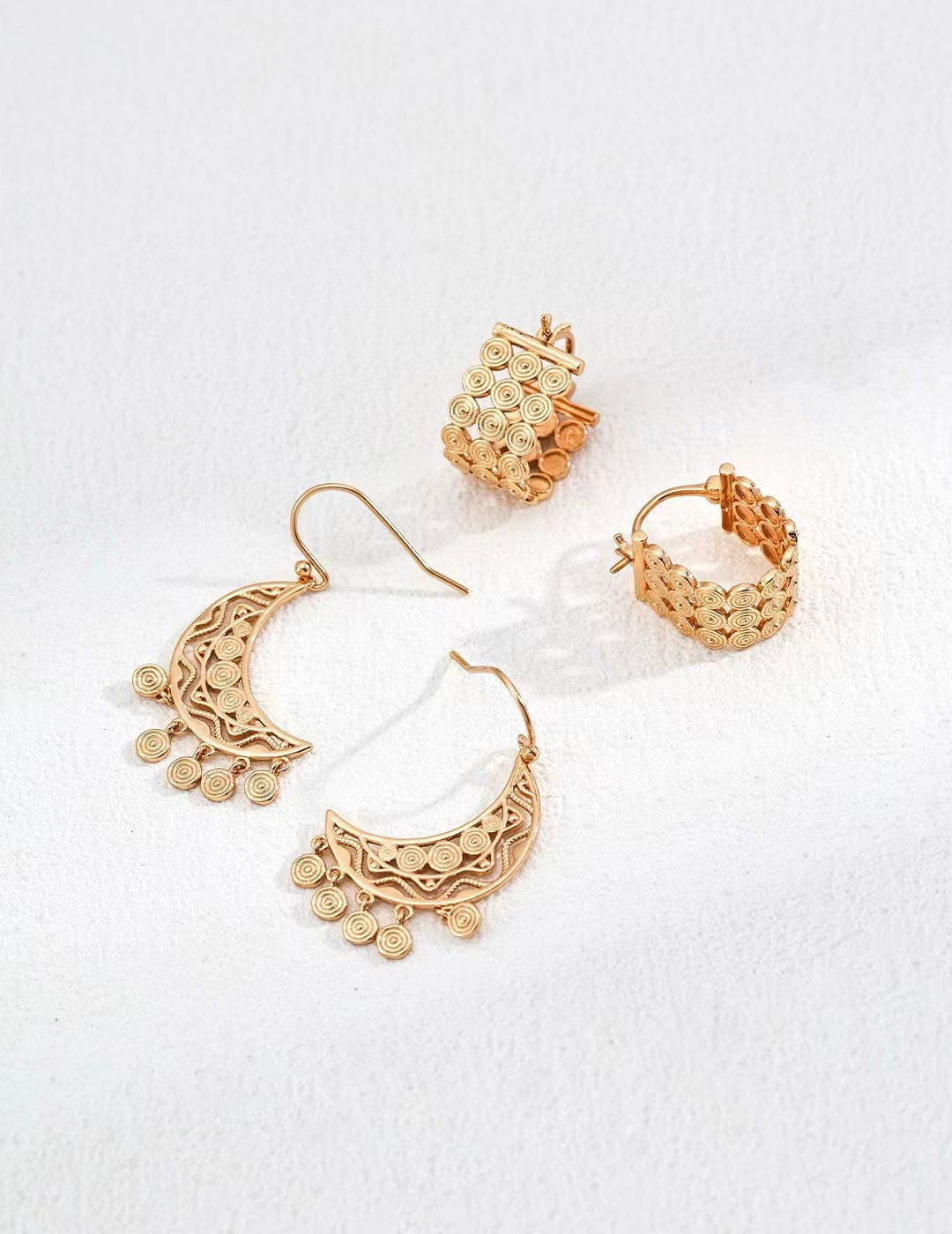 Silver/ Golden Crescent Filigree Dangle Earrings - Golden Melody Limited