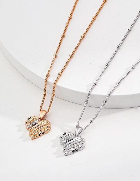 Textured Heart Pendant Necklace - Golden Melody Limited